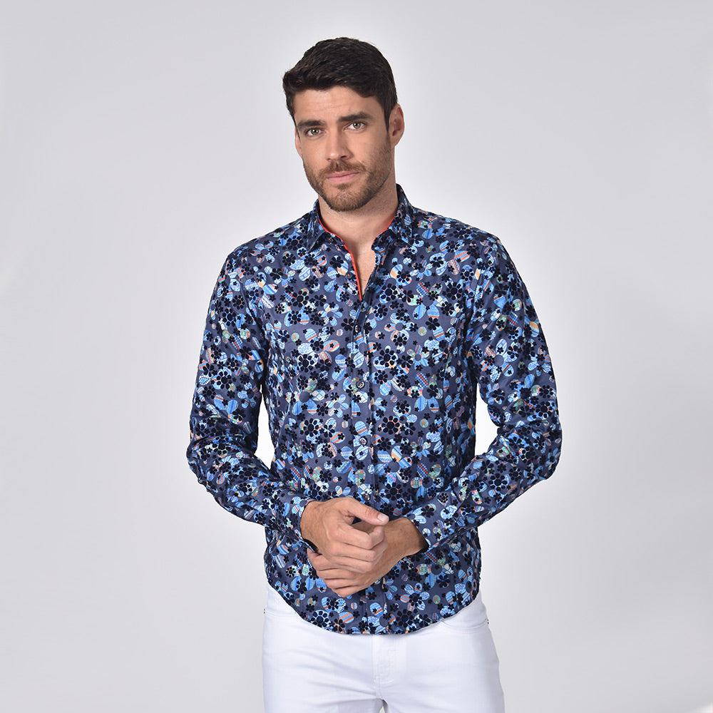 Floral Flocking Button Down Shirt Long Sleeve Button Down Eight-X   