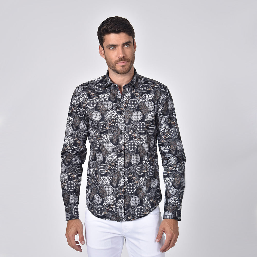 Moroccan  Tapestry Paisley Button Down Shirt Long Sleeve Button Down Eight-X   
