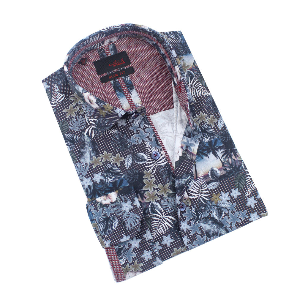 Tropical Beach and Leaves Button Down Shirt Long Sleeve Button Down Eight-X MULTI S 