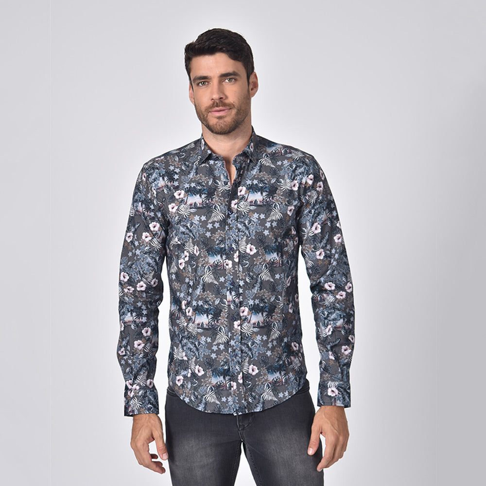 Tropical Beach and Leaves Button Down Shirt Long Sleeve Button Down Eight-X   