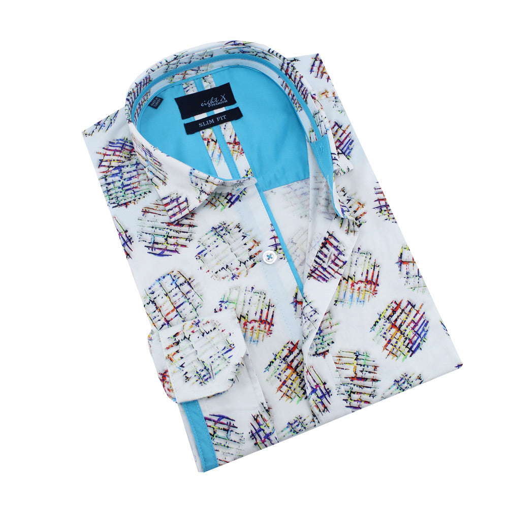Multicolored Waffle Fries Button Down Print Shirt Long Sleeve Button Down Eight-X WHITE S 