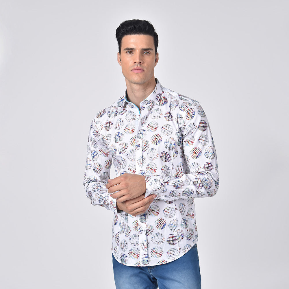 Multicolored Waffle Fries Button Down Print Shirt Long Sleeve Button Down Eight-X   