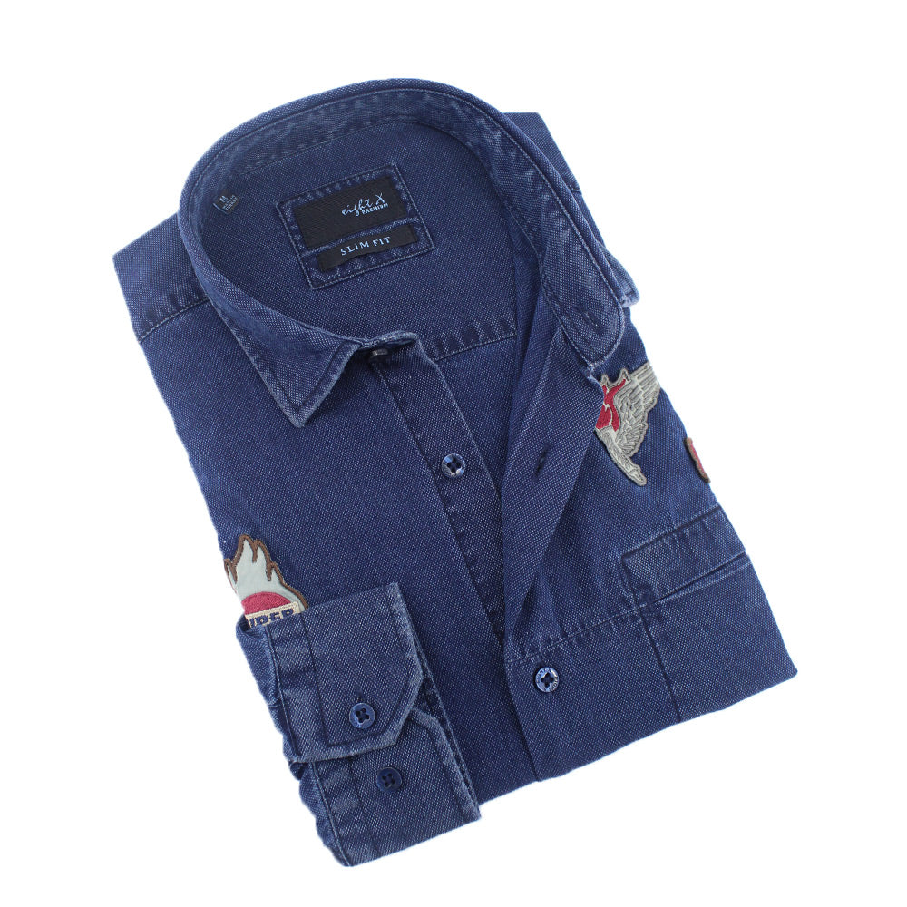 Denim Super Eight- X Patch Button Down Shirt Long Sleeve Button Down Eight-X NAVY S 