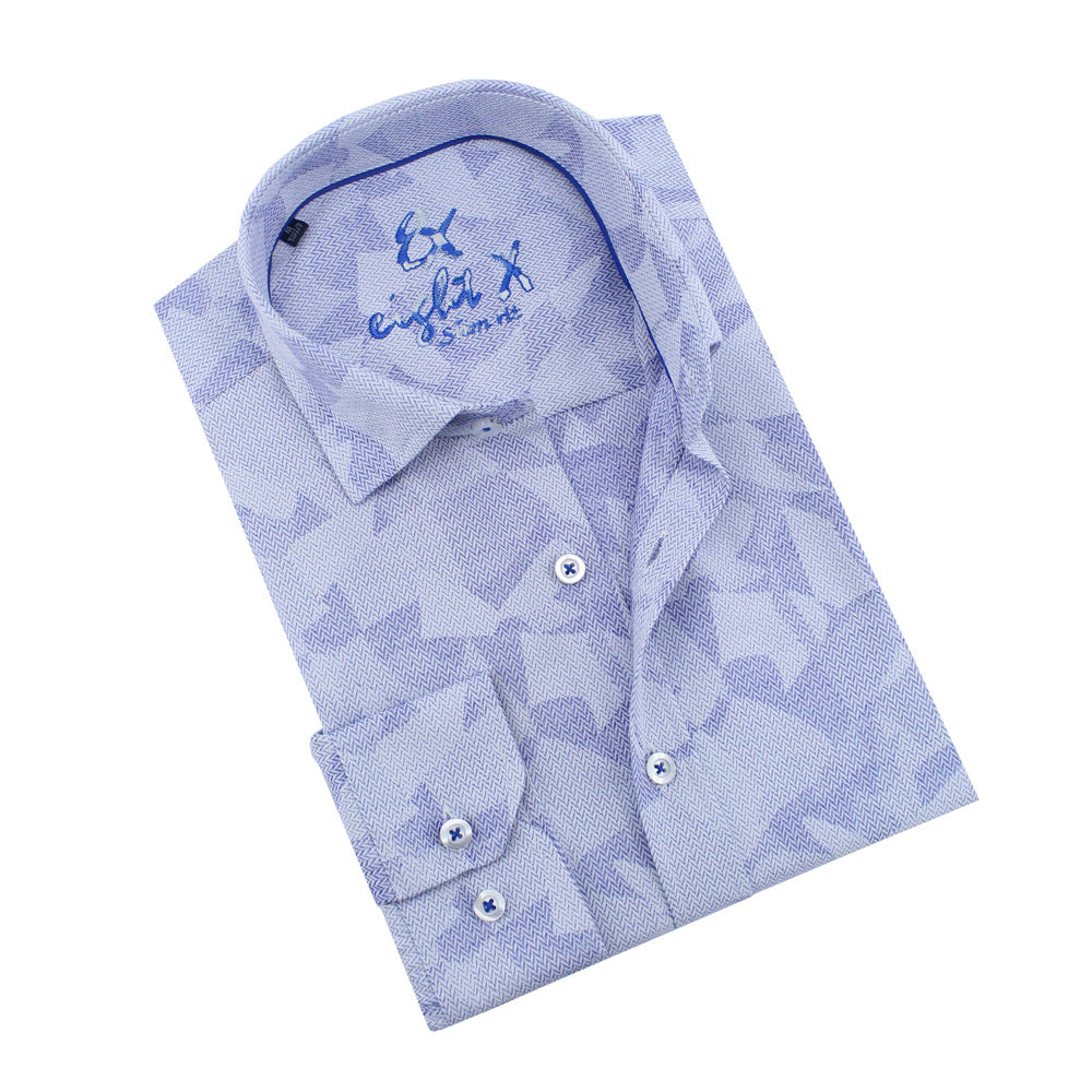 Royal Geo-Shapes Button Down Jacquard Shirt Long Sleeve Button Down Eight-X BLUE S 