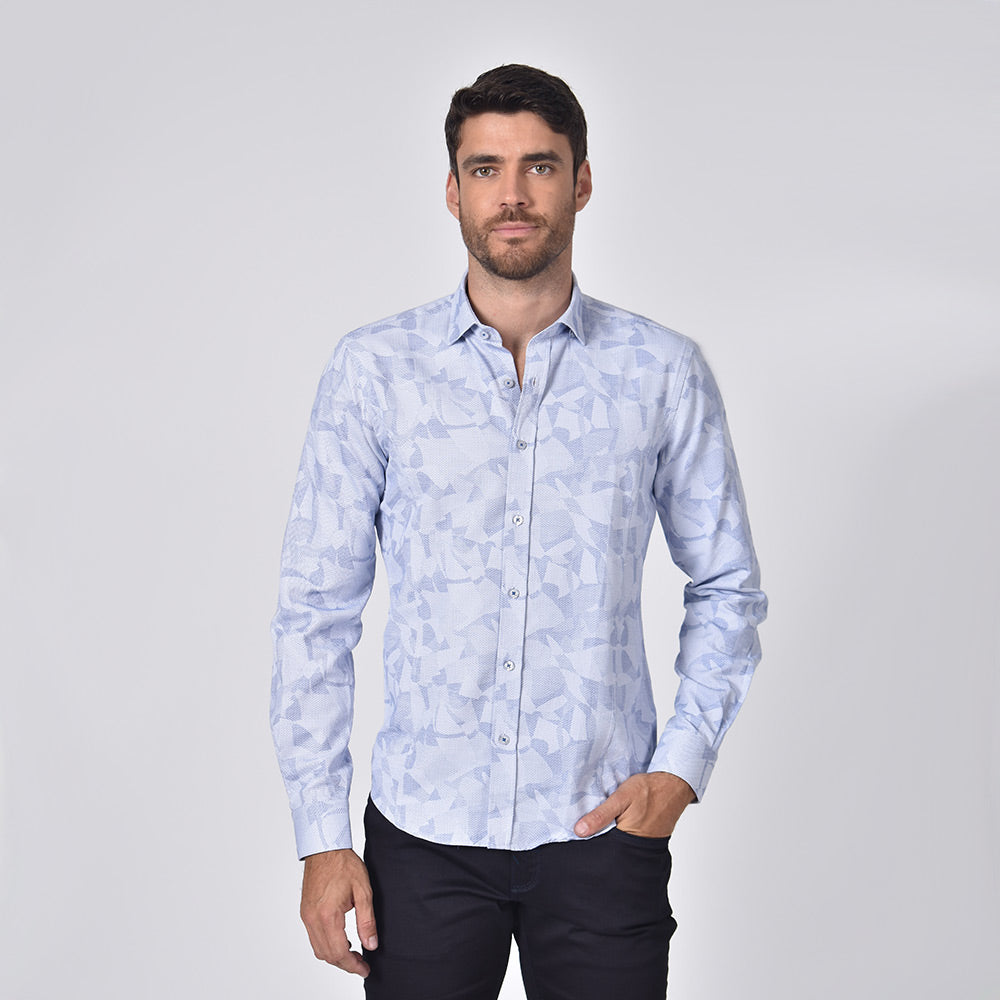 Royal Geo-Shapes Button Down Jacquard Shirt Long Sleeve Button Down Eight-X   