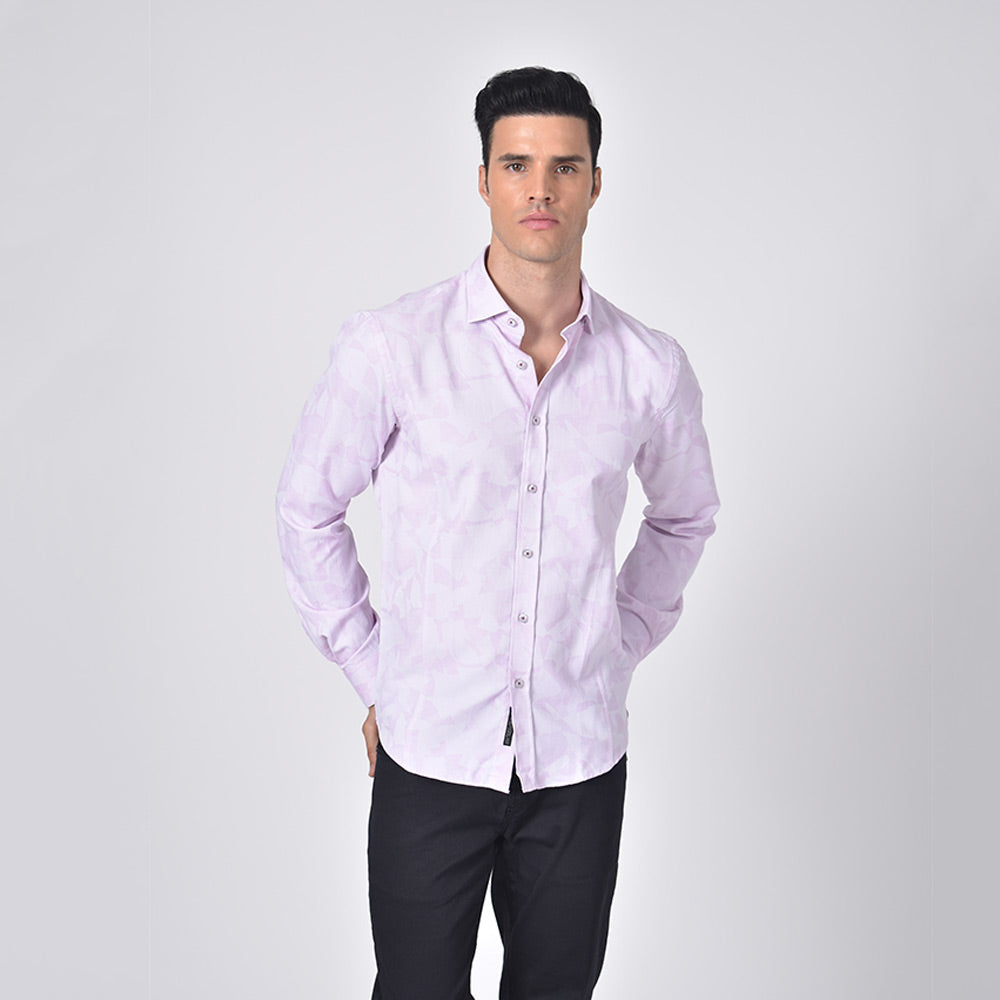 Pink Geo-Shapes Button Down Jacquard Shirt Long Sleeve Button Down Eight-X   