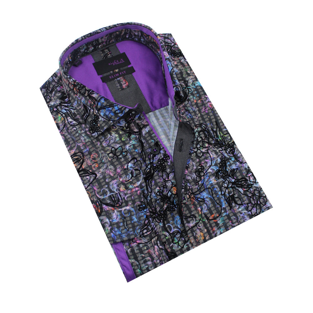 Colorful Baroque Button Down Shirt with Flocking Long Sleeve Button Down Eight-X MULTI S 