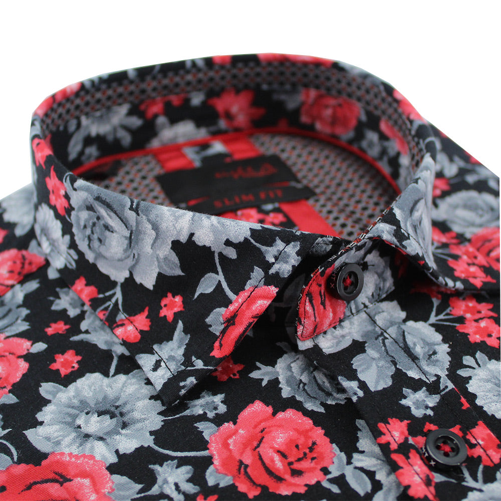 Red Monochromatic Rose Short Sleeve Shirt Short Sleeve Button Down Eight-X   