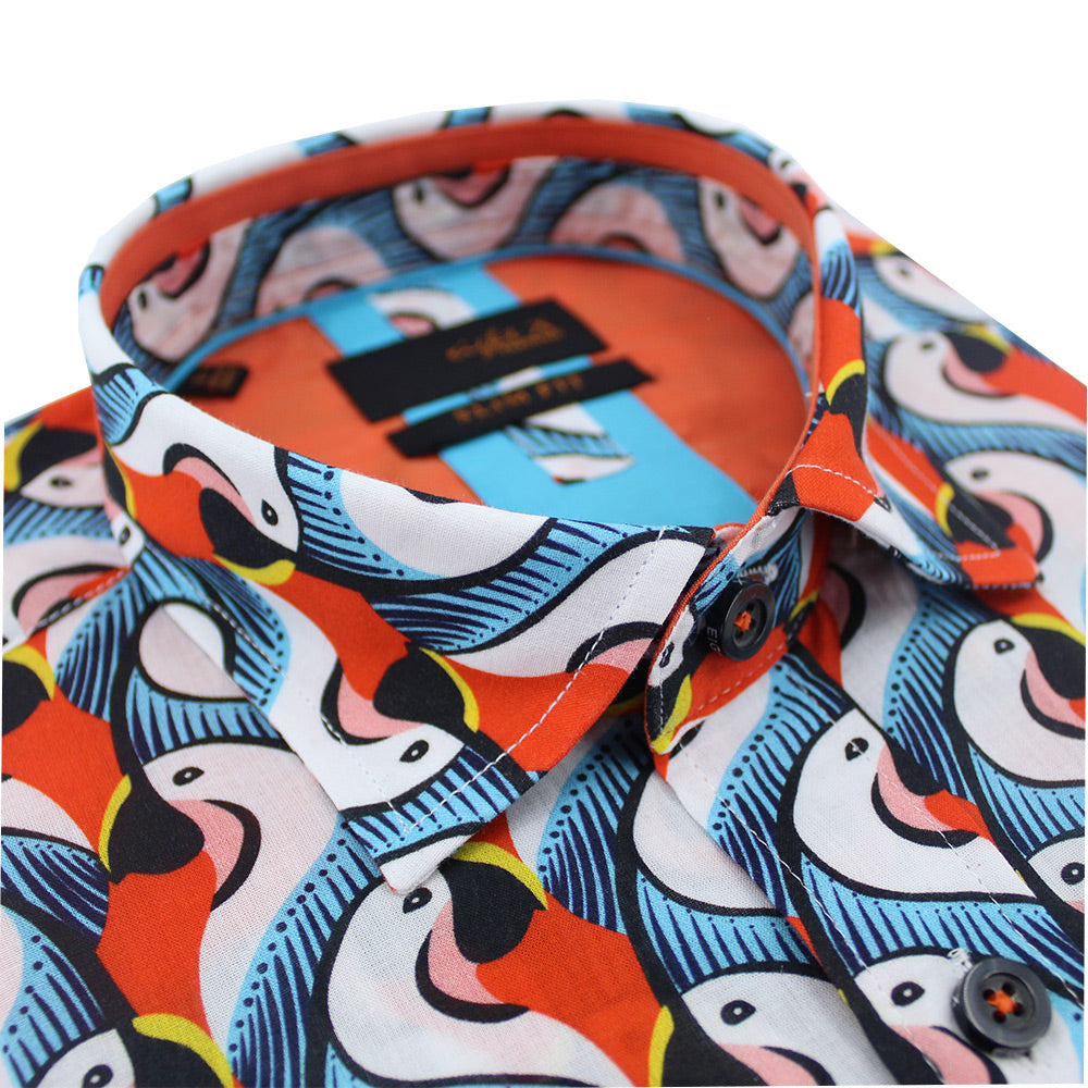 Colorful Parrot PopArt Short Sleeve Shirt Short Sleeve Button Down Eight-X   