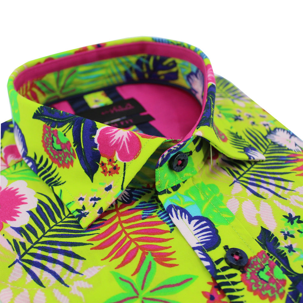 Eight-X | Designer Dress Shirts | Lime Green Hawaiian Print Shirt Multi / M