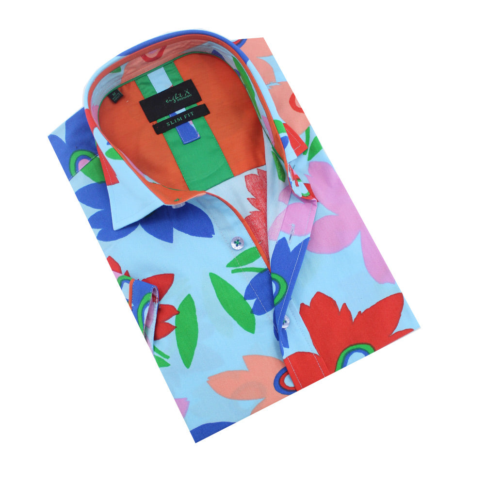 Coral Pop Art Short Sleeve Shirt Short Sleeve Button Down Eight-X MULTI S 