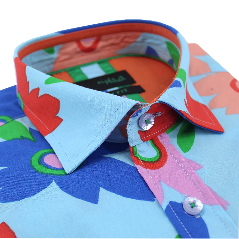 Coral Pop Art Short Sleeve Shirt Short Sleeve Button Down Eight-X   