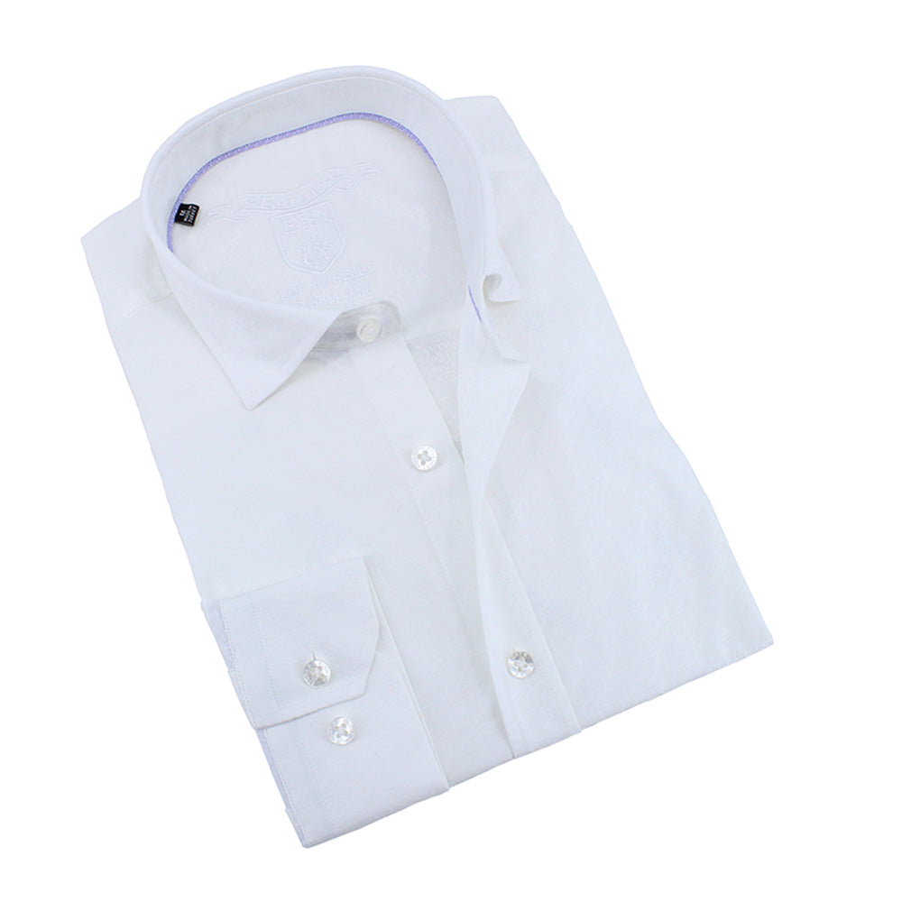 White Jacquard Shirt With Lilac Trim Long Sleeve Button Down EightX WHITE S 