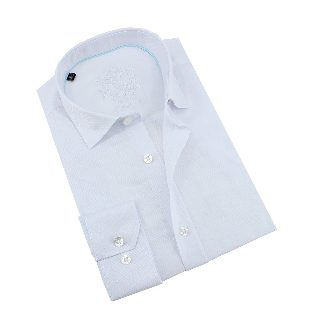 White Jacquard Shirt With Aqua Trim Long Sleeve Button Down EightX WHITE S 