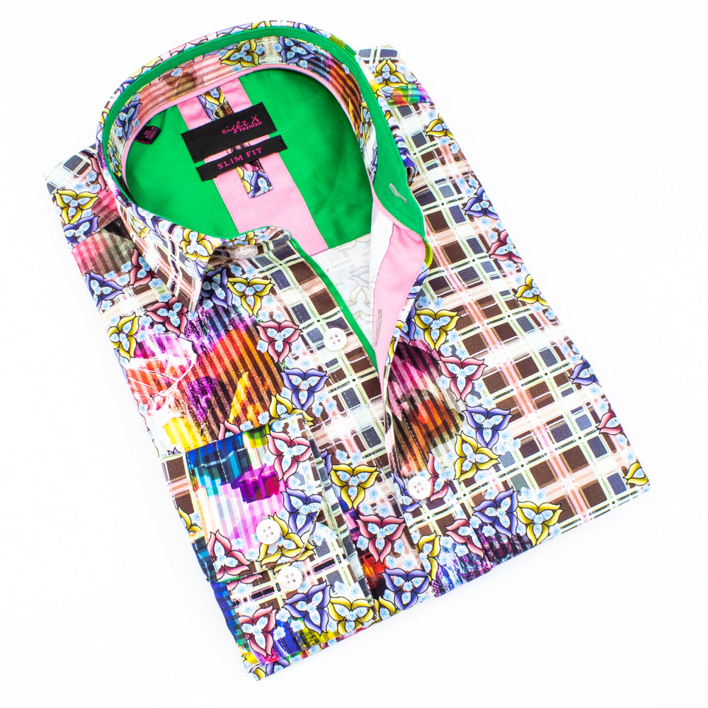 Dance Dance Revolution Button Down Shirt Long Sleeve Button Down Eight-X MULTI S 