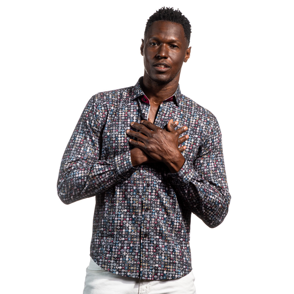 Abstract in Charcoal Button Down Shirt Long Sleeve Button Down EightX   