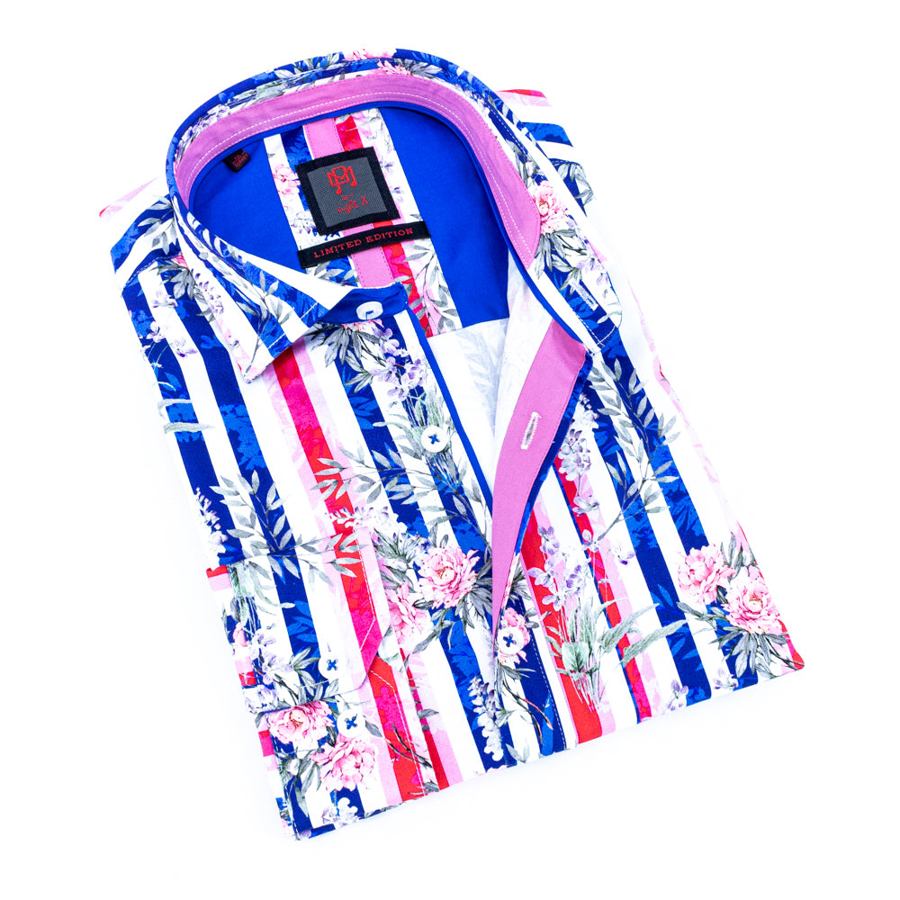 striped button down shirt with floral pattern