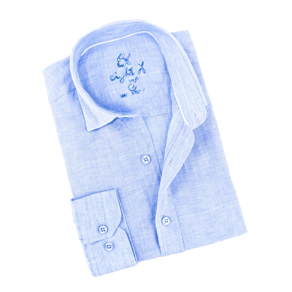 Linen Button Down Shirt - Baby Blue Long Sleeve Button Down Eight-X BLUE S 