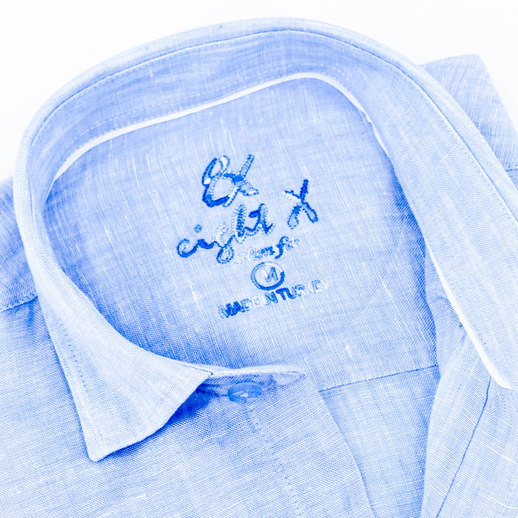 Linen Button Down Shirt - Baby Blue Long Sleeve Button Down Eight-X   