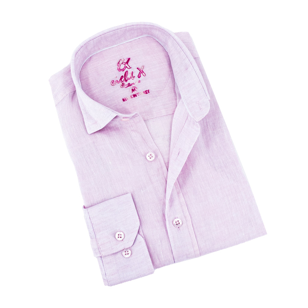 Linen Button Down Shirt - Rosé Long Sleeve Button Down Eight-X PINK S 