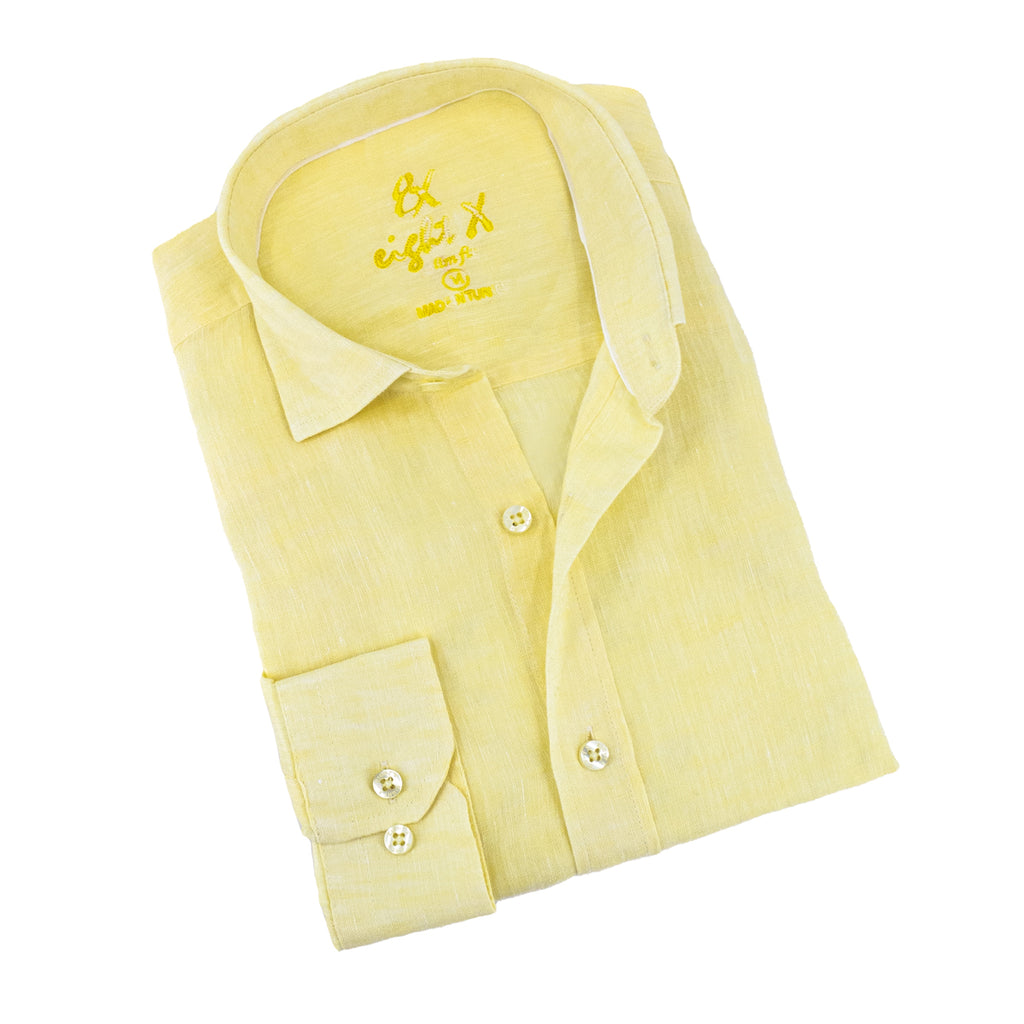 Linen Button Down Shirt - Soft Yellow Long Sleeve Button Down Eight-X YELLOW S 