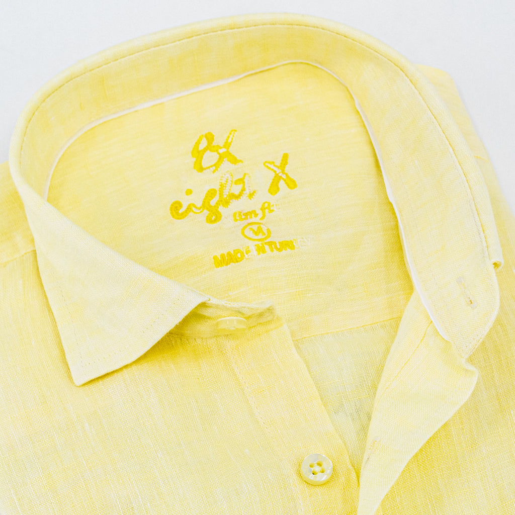 Linen Button Down Shirt - Soft Yellow Long Sleeve Button Down Eight-X   