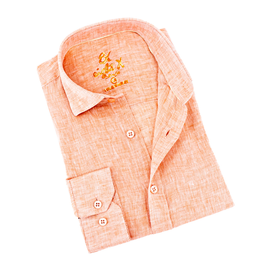 Linen Button Down Shirt - Orange Long Sleeve Button Down Eight-X ORANGE S 