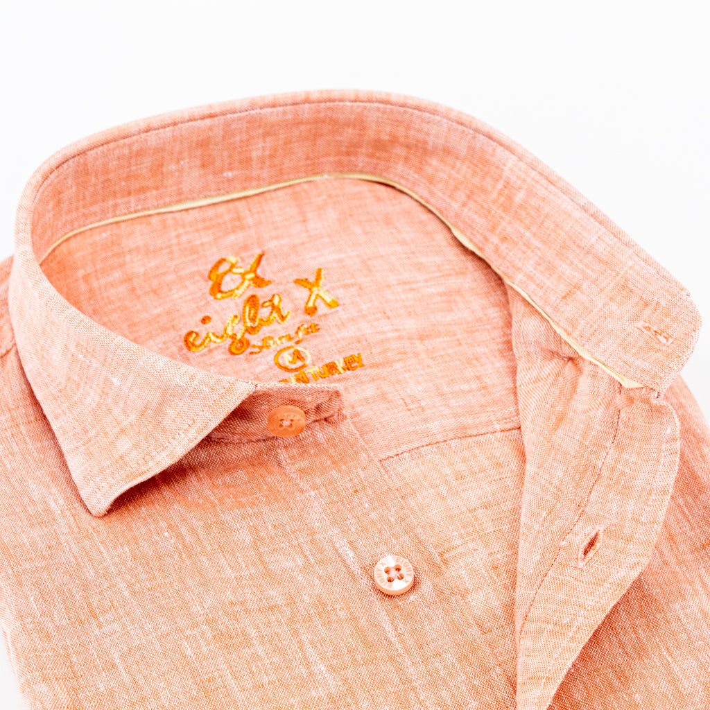 Linen Button Down Shirt - Orange Long Sleeve Button Down Eight-X   