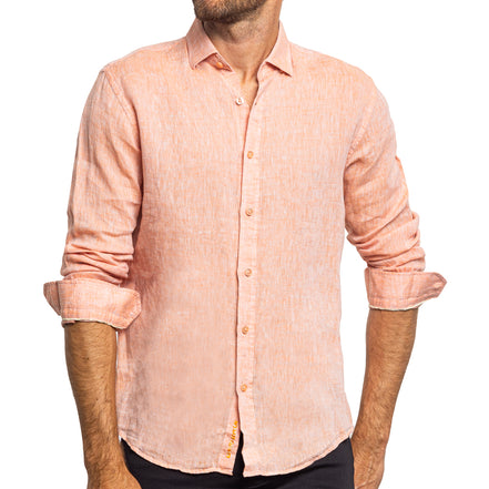 Linen Button Down Shirt - Orange Shirts Eight-X