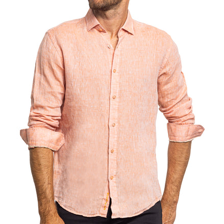 Linen Button Down Shirt - Orange Shirts Eight-X