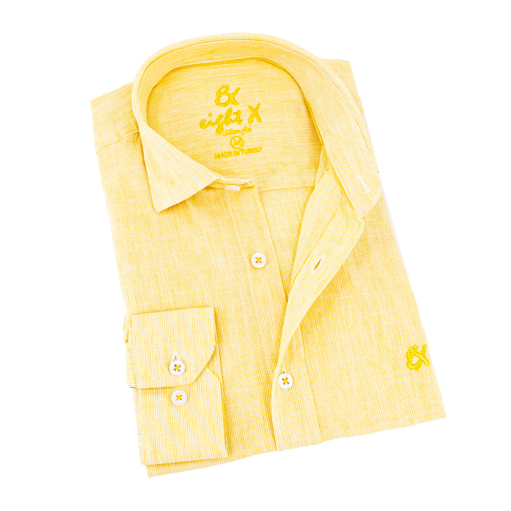The Boardwalk Linen Button Down Shirt - Golden Yellow Long Sleeve Button Down Eight-X YELLOW S 