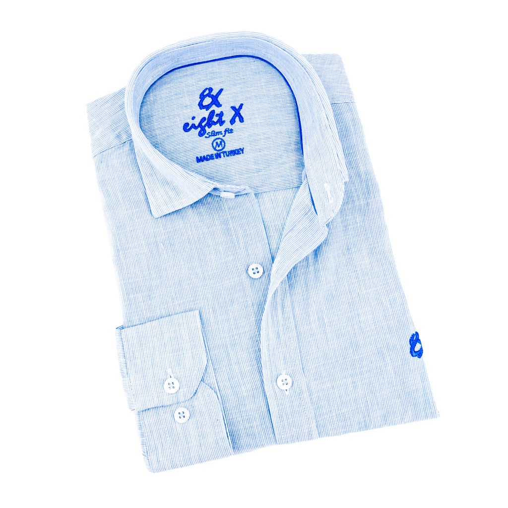 The Boardwalk Linen Button Down Shirt - Clear Sky Blue Long Sleeve Button Down Eight-X BLUE S 