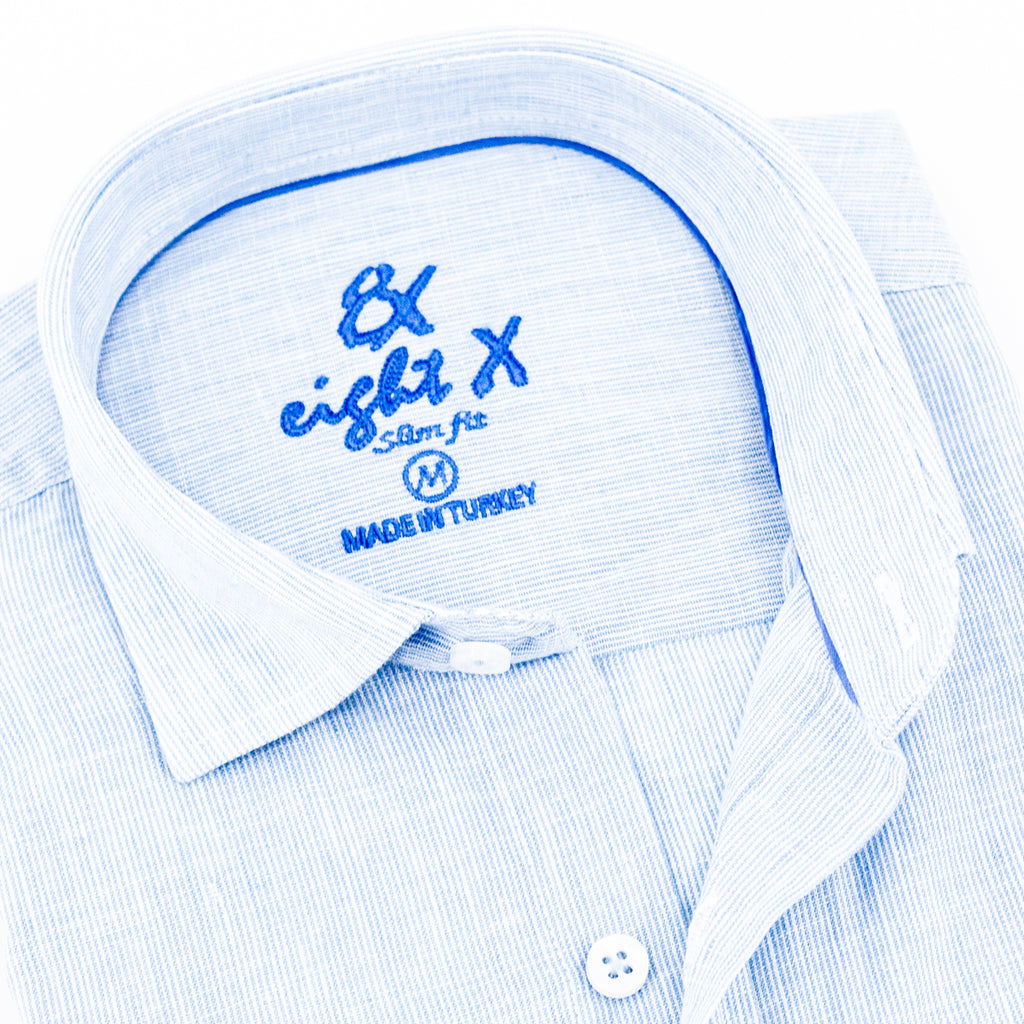The Boardwalk Linen Button Down Shirt - Clear Sky Blue Long Sleeve Button Down Eight-X   