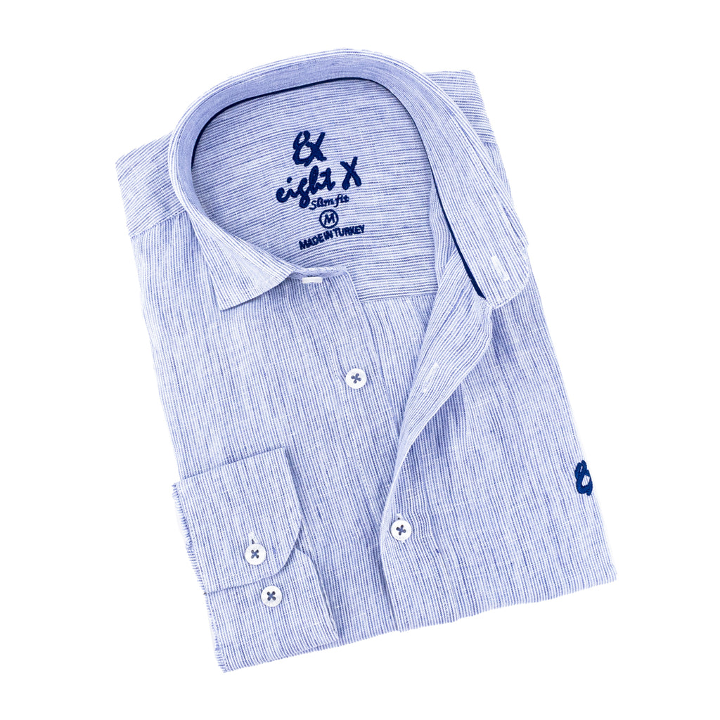 The Boardwalk Linen Button Down Shirt - Ocean Blue Long Sleeve Button Down Eight-X BLUE S 