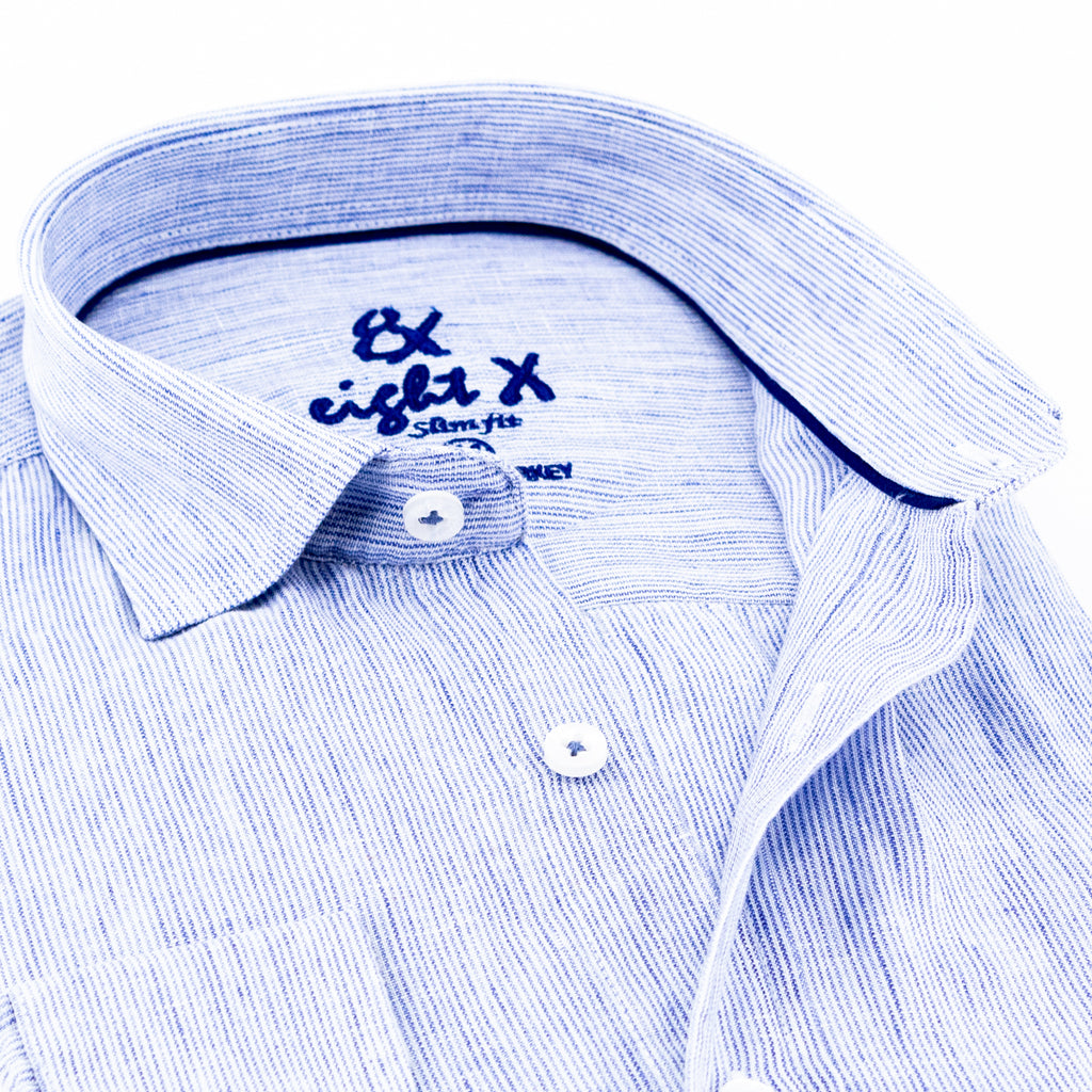 The Boardwalk Linen Button Down Shirt - Ocean Blue Long Sleeve Button Down Eight-X   