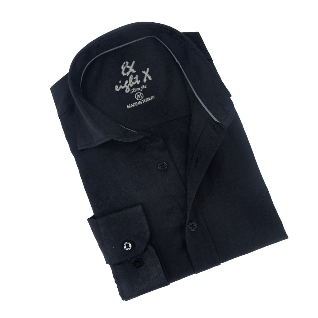 Calvaria Limited Edition Jacquard Button Down Shirt - Black Long Sleeve Button Down EightX BLACK S 