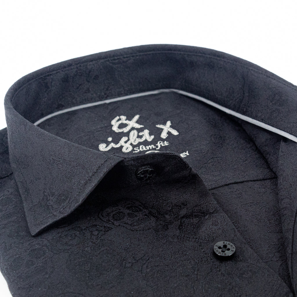 Calvaria Limited Edition Jacquard Button Down Shirt - Black Long Sleeve Button Down EightX   