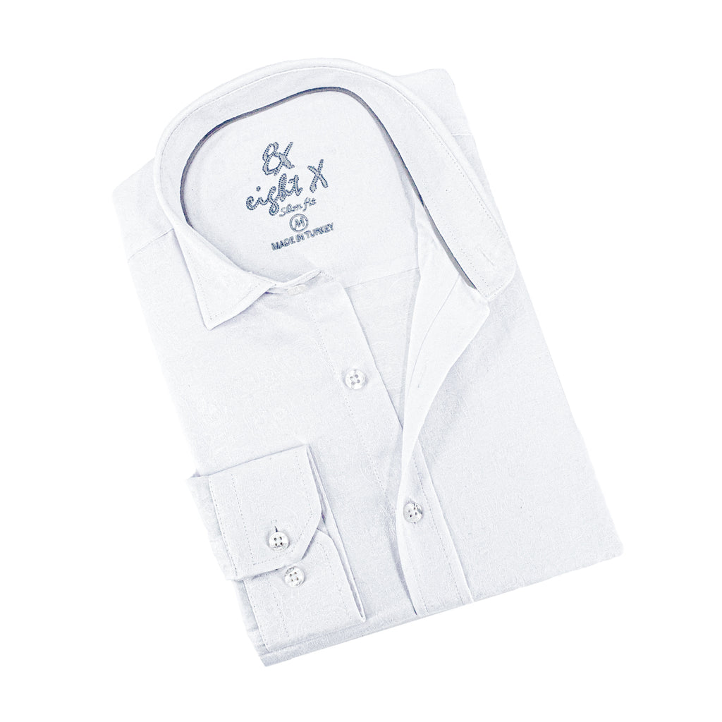 Calvaria Limited Edition Jacquard Button Down Shirt - White Long Sleeve Button Down EightX WHITE S 