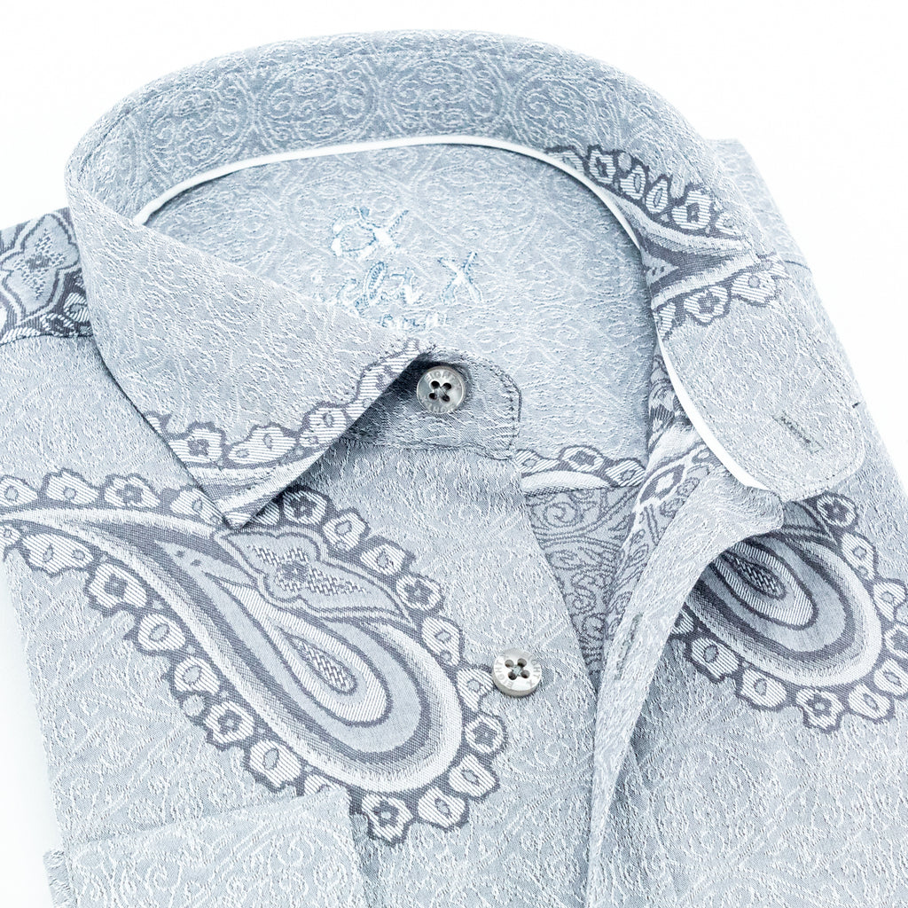Big Paisley Jacquard Button Down Shirt - Grey Long Sleeve Button Down EightX   