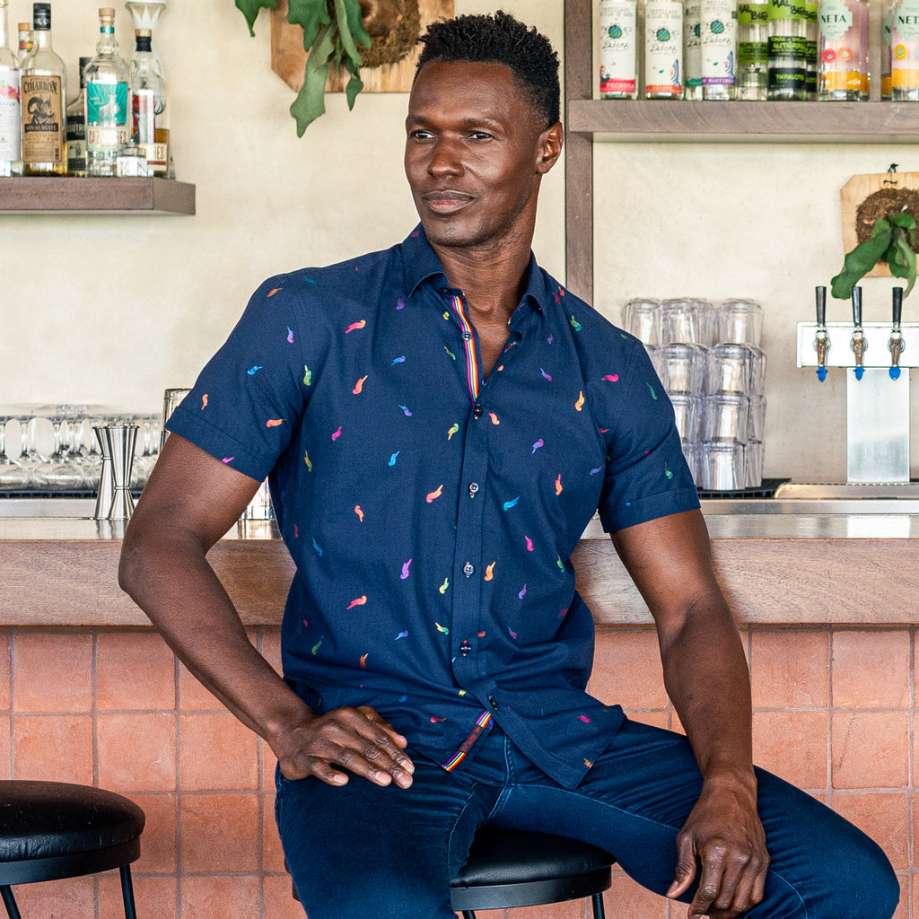 Parrot Punch Foil Short Sleeve Shirt - Navy Short Sleeve Button Down Eight-X   