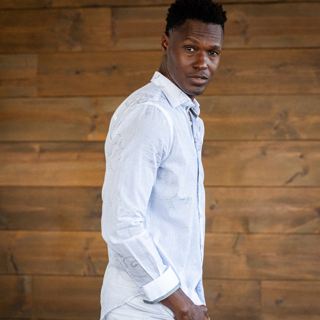 Faces Button Down Shirt - White Long Sleeve Button Down EightX   