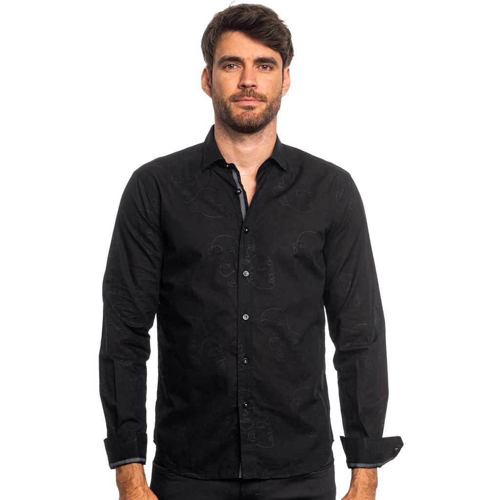 Faces Button Down Shirt - Black Long Sleeve Button Down EightX   