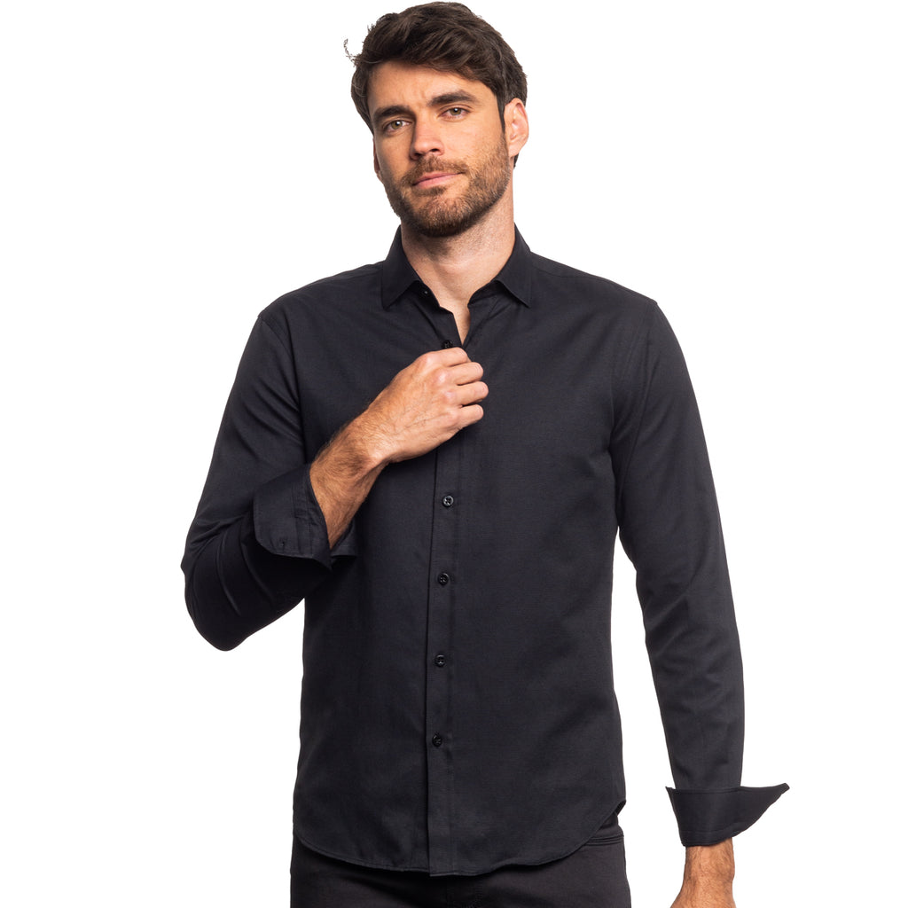 Jacquard Button Down Shirt - Black Long Sleeve Button Down EightX   