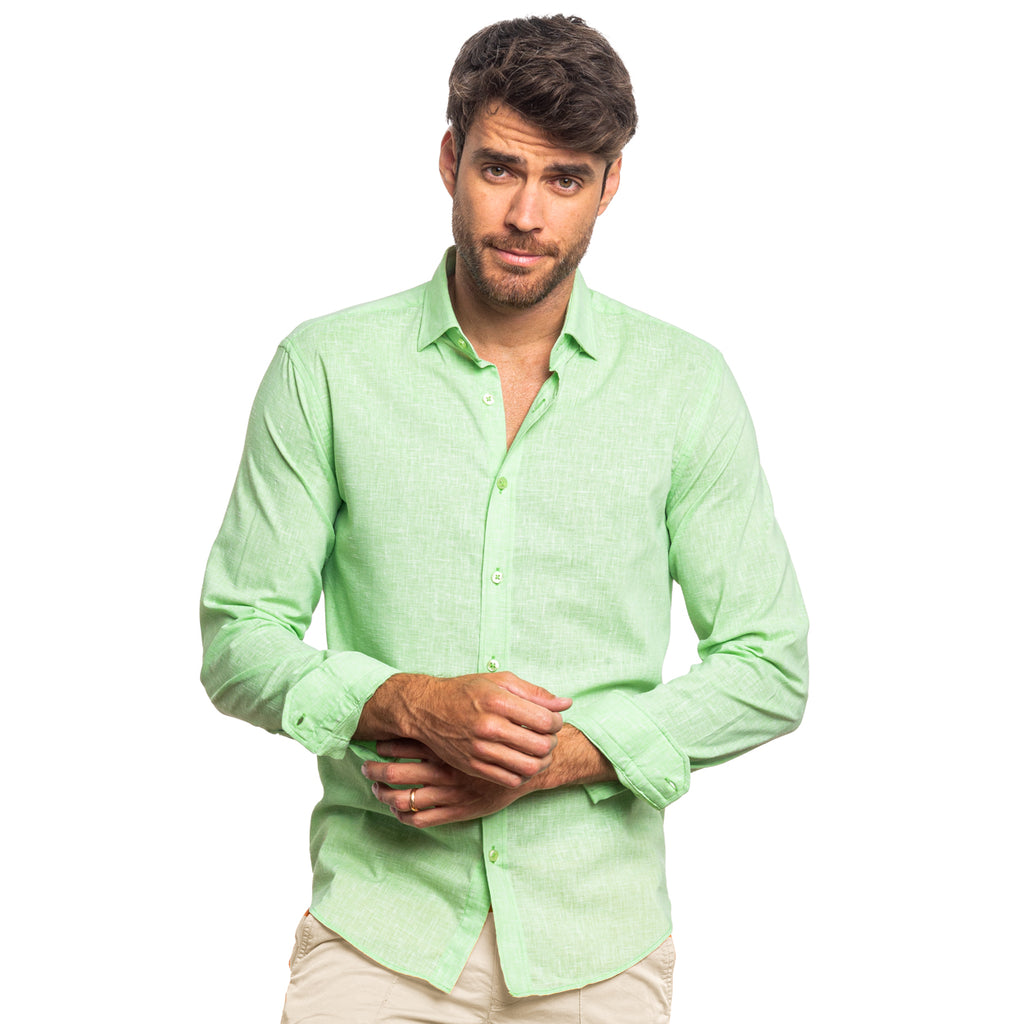 Looks Like Linen Button Down Shirt - Green Long Sleeve Button Down Eight-X   