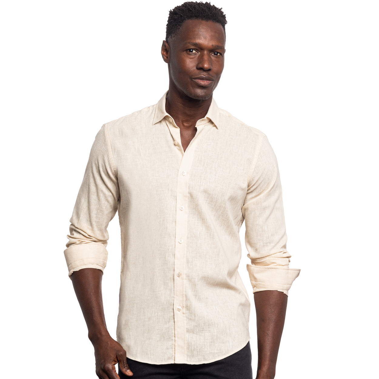 Looks Like Linen Button Down Shirt | Designer Menswear | Eight x Beige / S Looks Like Linen Button Down Shirt | Designer Menswear | Eight x Beige / S