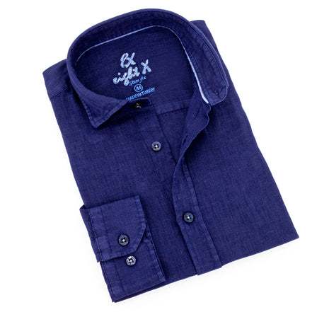 Linen Button Down Shirt - Navy Shirts Eight-X