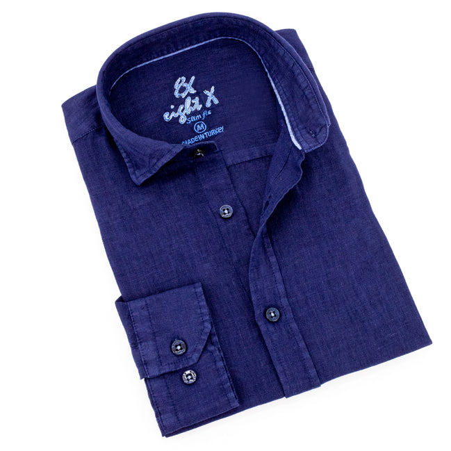 Linen Button Down Shirt - Navy Shirts Eight-X