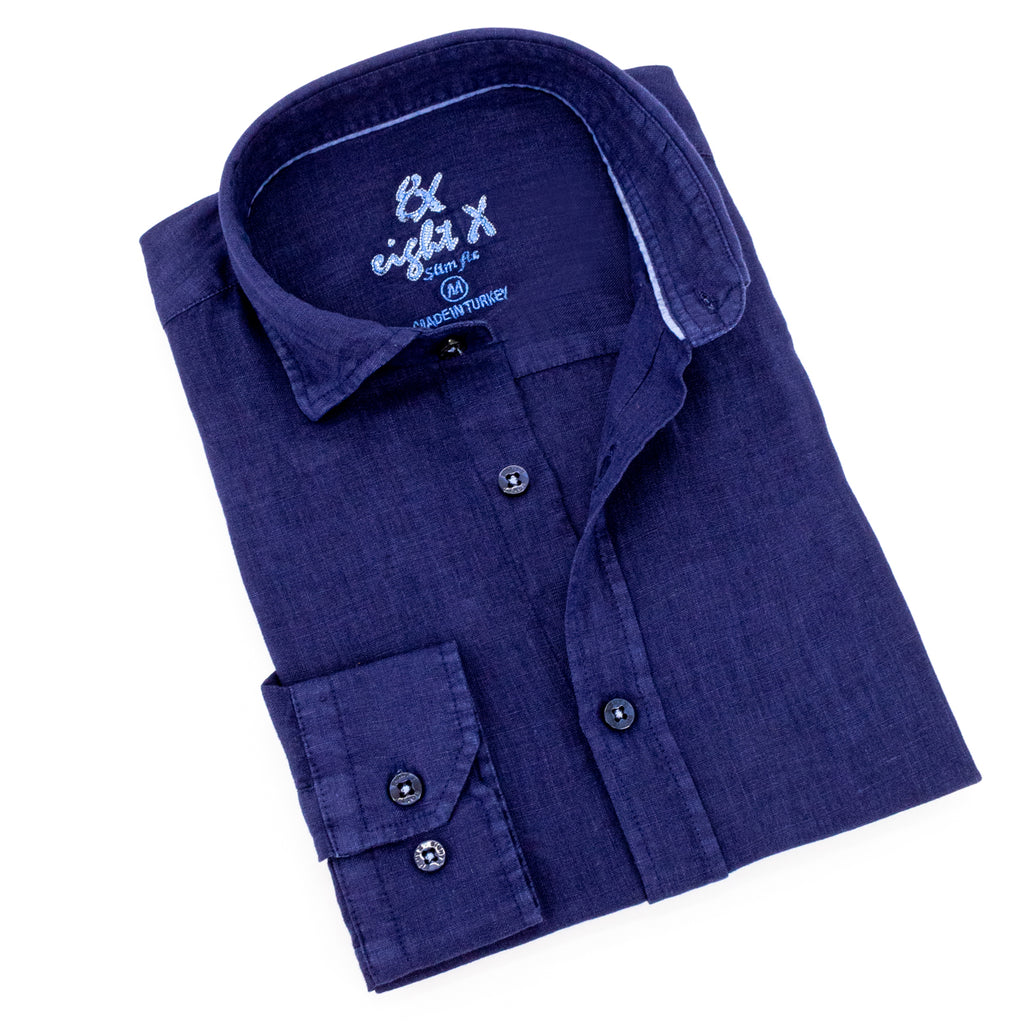 Linen Button Down Shirt - Navy Long Sleeve Button Down Eight-X NAVY S 