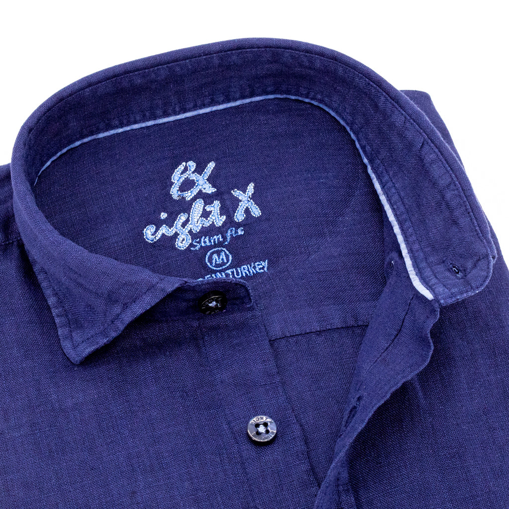 Linen Button Down Shirt - Navy Long Sleeve Button Down Eight-X   