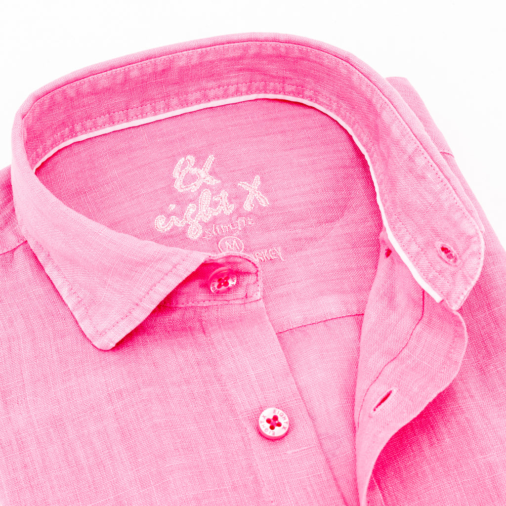 Linen Button Down Shirt - Pink Long Sleeve Button Down Eight-X   